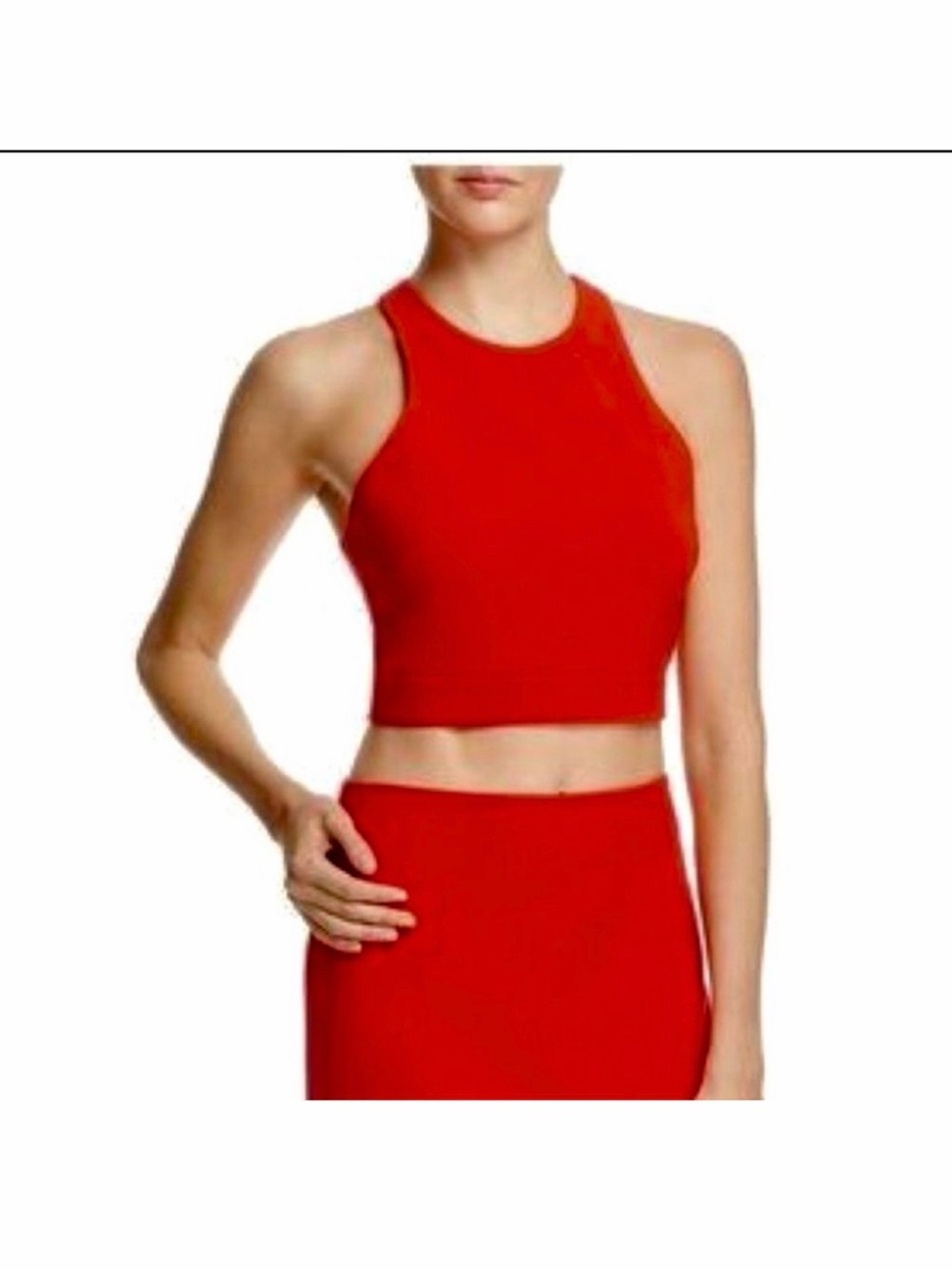 Women's Red High-Neck Crop Tank Top and pencil skirt set